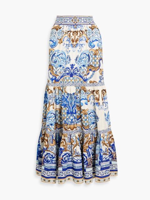 CAMILLA Tiered printed woven maxi skirt