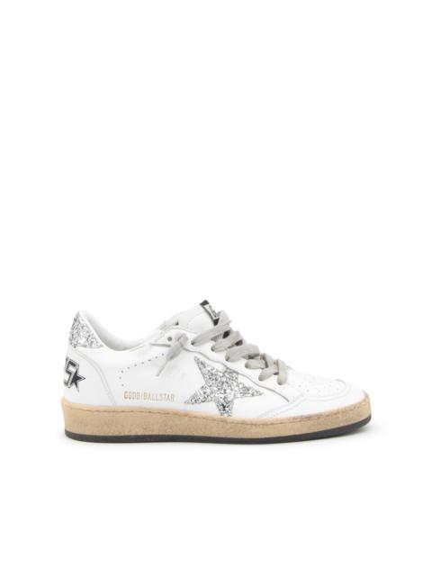 Golden Goose WHITE AND SILVER LEATHER BALL STAR LOW TOP SNEAKERS