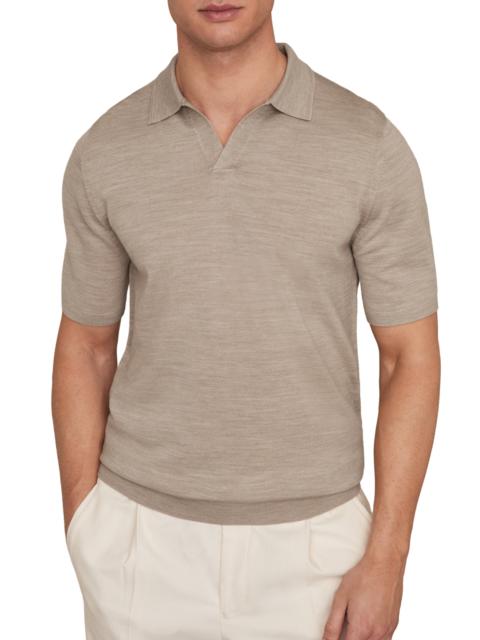 REISS Reiss Duchie Short Sleeve Merino Wool Polo Sweater in Wheat Melange at Nordstrom