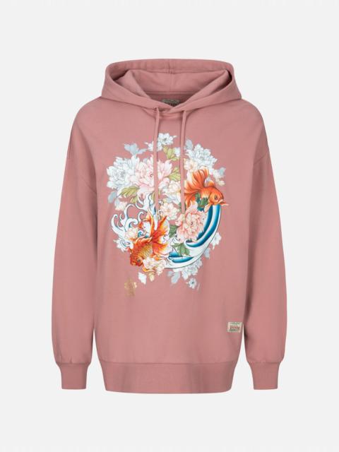 EVISU GOLDFISH AND FLORAL FLOW PRINT OVERSIZED HOODIE