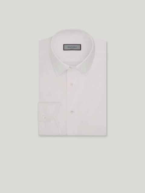 Canali WHITE STRETCH COTTON-BLEND SHIRT WITH POINTED COLLAR