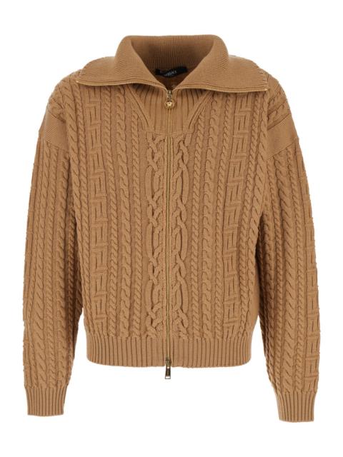 VERSACE Versace Men Beige High Neck Sweater With Zip And Embroidered Medusa Head On The Back In Wool For Men