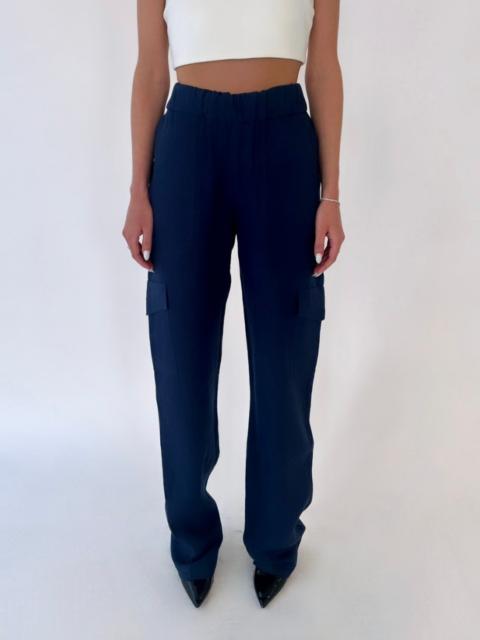 SPRWMN NAVY LINEN CARGO PANTS