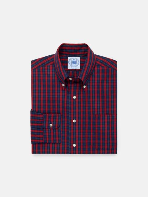 J. PRESS MADE-IN-USA RED & NAVY TARTAN BROADCLOTH SPORT SHIRT - CLASSIC FIT