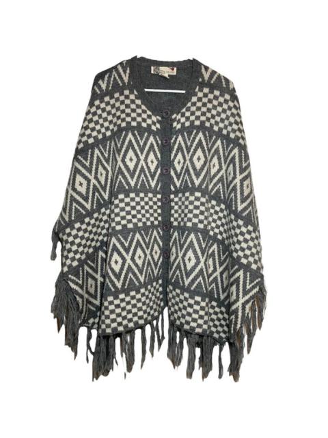 Other Designers Flying Tomato Poncho Sweater Button Front Fringe Hem Knitted Gray White S/M