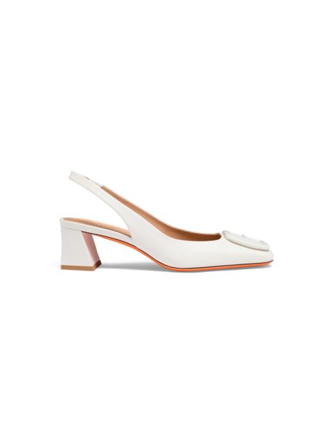 Santoni Women's white leather mid-heel slingback