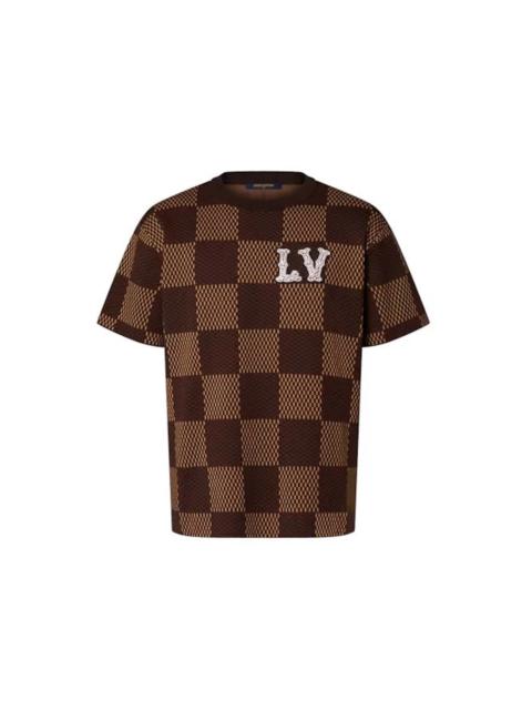Louis Vuitton Louis Vuitton Short-Sleeved Cotton Damier Crewneck with Crystal LV Patch Sienna