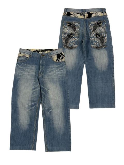 Vintage - Japan Sukajan Fish Koi Embroidery Double Pocket Crop jeans