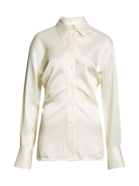 TOTEME TOTEME Slouch Waist Satin Button-Up Shirt in Macadamia at Nordstrom