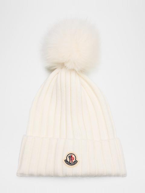 Moncler Wool Beanie with Faux Fur Pom