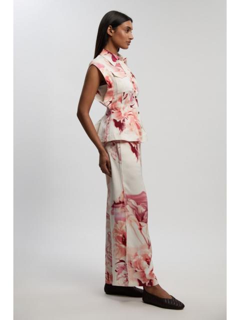 KAREN MILLEN Premium Viscose Linen Floral Woven Straight Leg Trouser