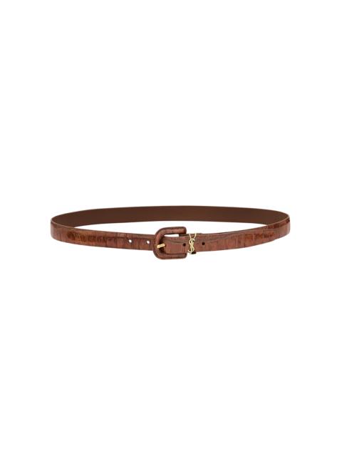 SAINT LAURENT Cassandre Croc-Effect Leather Belt brown