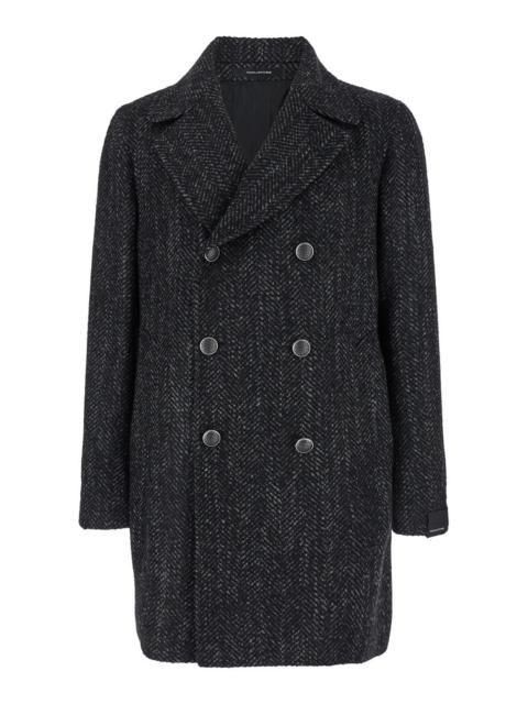 TAGLIATORE - Tagliatore Men 'Peacot' Grey Short Double-Breasted Coat In Wool Blend Man