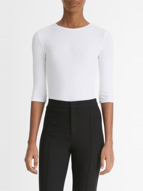 Vince Vince Elbow Sleeve Crewneck Cotton Top in Optic White at Nordstrom