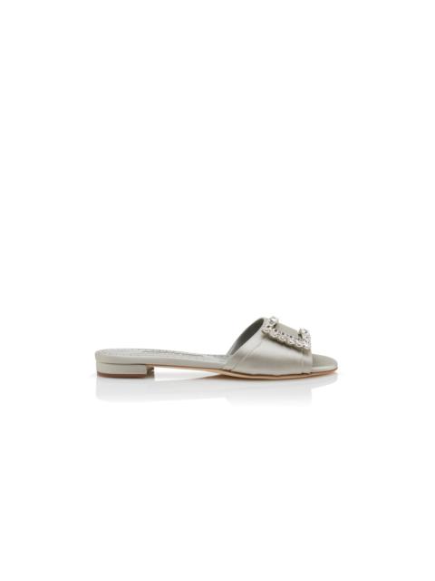 Manolo Blahnik Grey Satin Embellished Flat Sandals