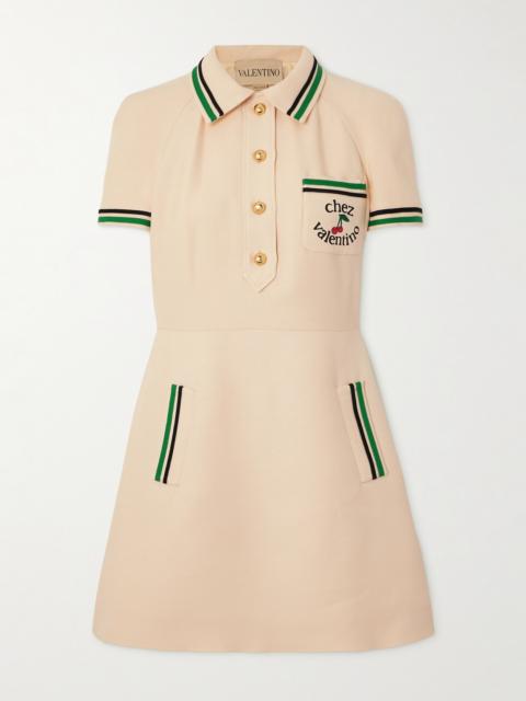 Valentino Printed Striped Wool And Silk-blend Mini Shirt Dress