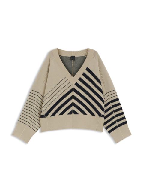BOSS BLOCK-STRIPE SWEATER IN WOOL AND CASHMERE