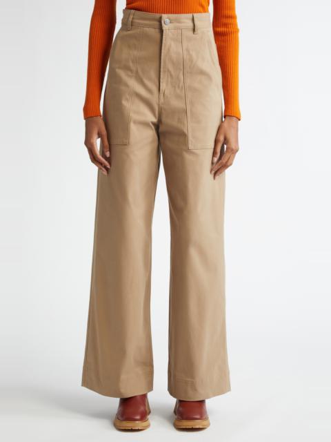 Moncler Moncler Cotton Stretch Gabardine Wide Leg Pants in Beige at Nordstrom