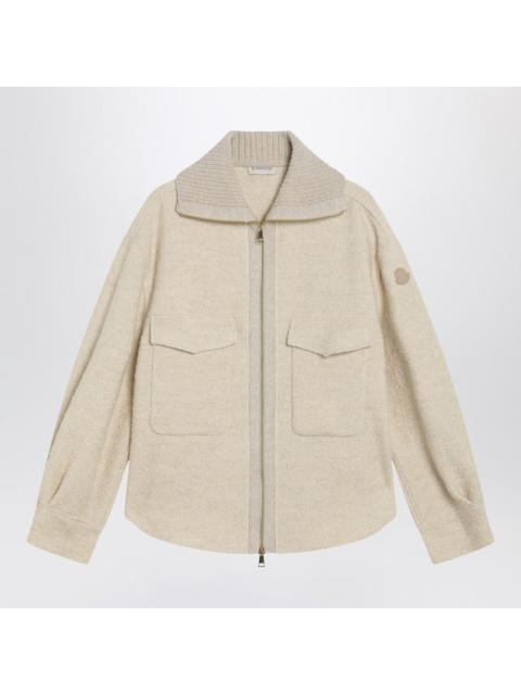 Moncler Moncler Light Beige Zip Jacket In Wool Blend Women