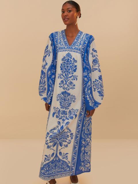 FARM RIO Off-White Delicate Tapestry Long Sleeve Maxi Dress