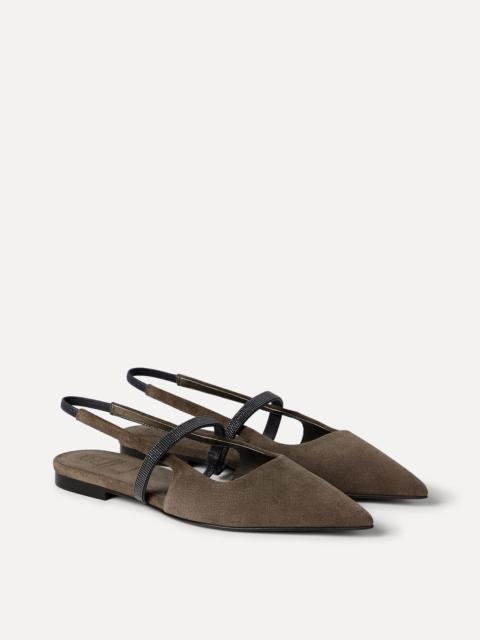Brunello Cucinelli Suede slingback flats with shiny strap