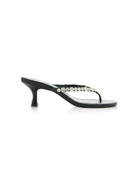 STAUD Freja Embellished Leather Thong Sandals black