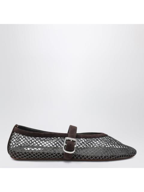 Alaïa Alaia Flat Rhinestone Mesh Ballerinas In Suede, Smoky Brown Women