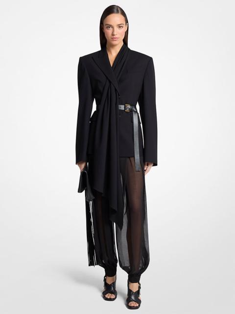 MICHAEL KORS COLLECTION Tissue Wool Crepe Scarf Belted Blazer