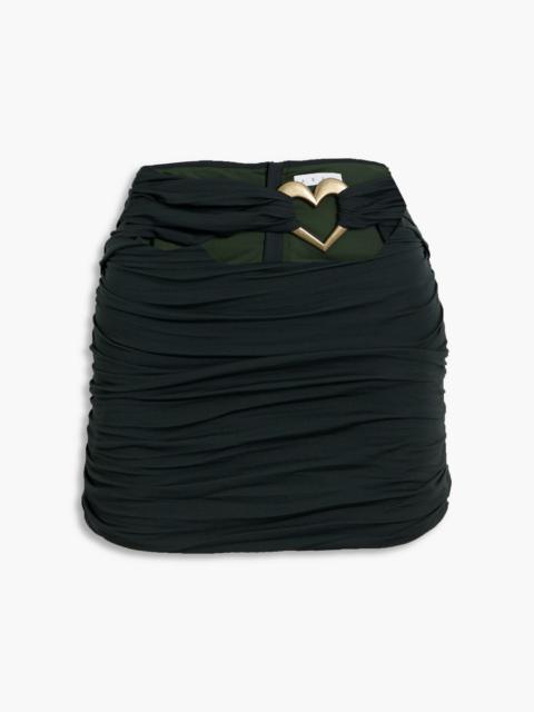 AREA Ruched embellished stretch-jersey mini skirt