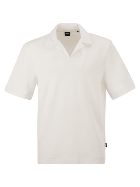 BOSS Boss Men Textured Cotton Polo Shirt With Open Collar