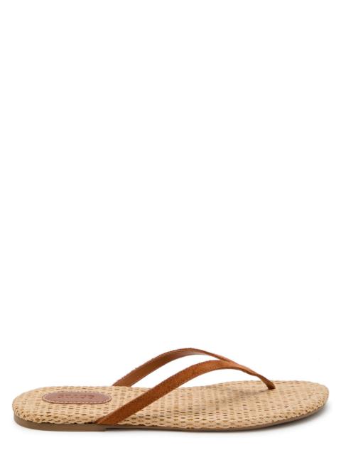 STAUD Staud Freja Thong Raffia and Suede Sandals