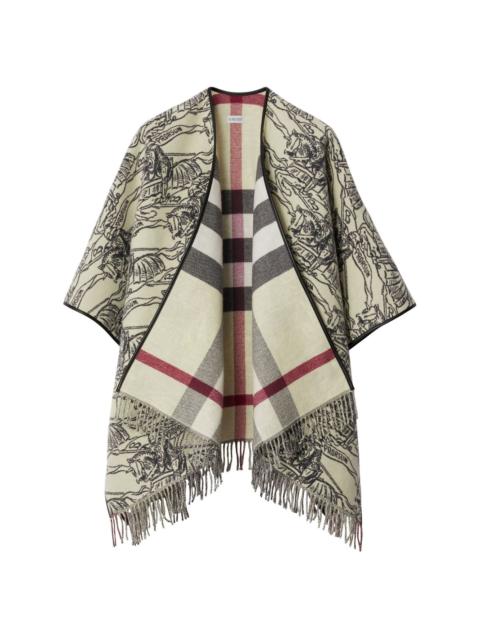 Burberry Equestrian Knight fringe wool poncho