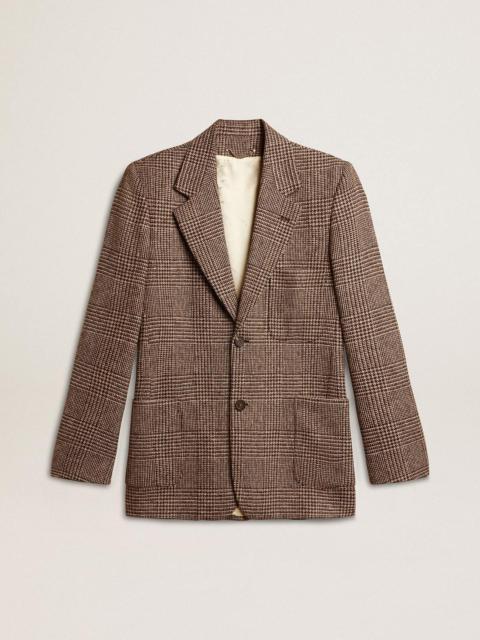 Gray single-breasted blazer for men in houndstooth wool