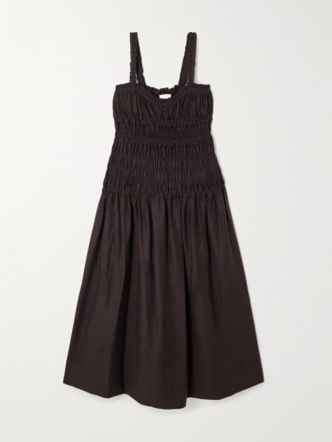 TORY BURCH Ruffled Shirred Lyocell-blend Voile Midi Dress