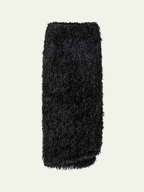 AKRIS Asymmetric Trapezoid Feather Fringe Midi Skirt