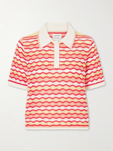 ESCVDO Mullu Striped Crocheted Cotton Polo Shirt