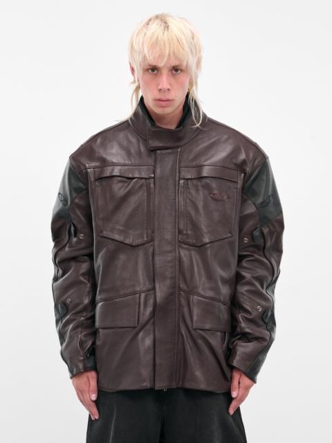 VETEMENTS Brown Leather Biker Parka Jacket