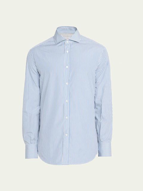 Brunello Cucinelli Men's Narrow Striped Long-Sleeve Shirt