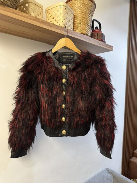 Balmain Runway FW15 Balmain x H&M Faux Fur Jacket Leather Black Red