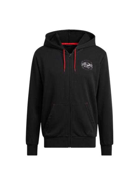 adidas adidas Sleeve Side Alphabet Basketball Sports Hooded Jacket Men's Black HH8945