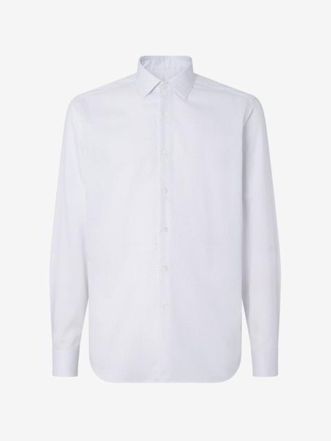 CORNELIANI White cotton twill shirt with Blue micro pattern