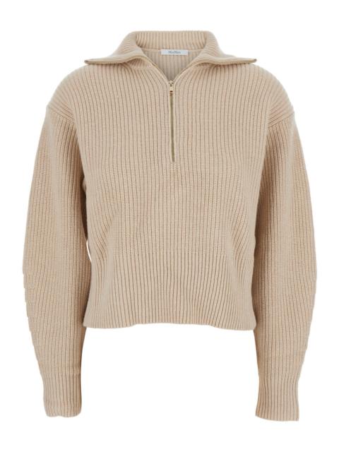 Max Mara Max Mara Women 'Nadar' Beige Sweater With Front Half Zip Closure In Wool And Cashmere Woman
