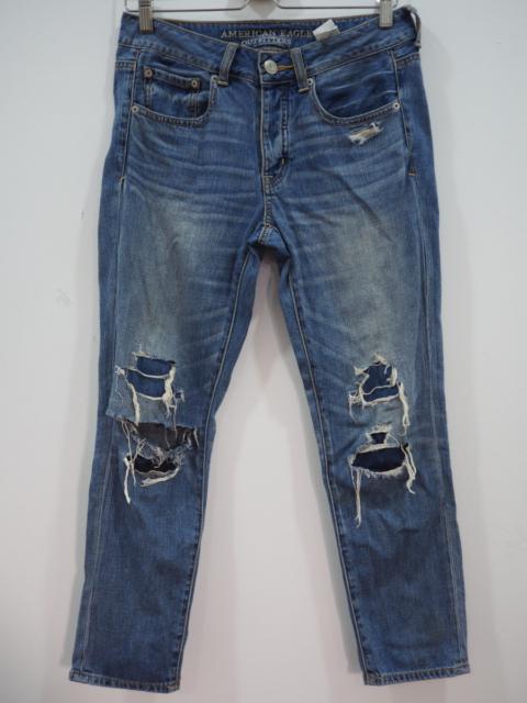 Other Designers American Eagle Outfitters - Patchwork Distressed Ripped Torn Low Rise Button Fly Jeans Womens