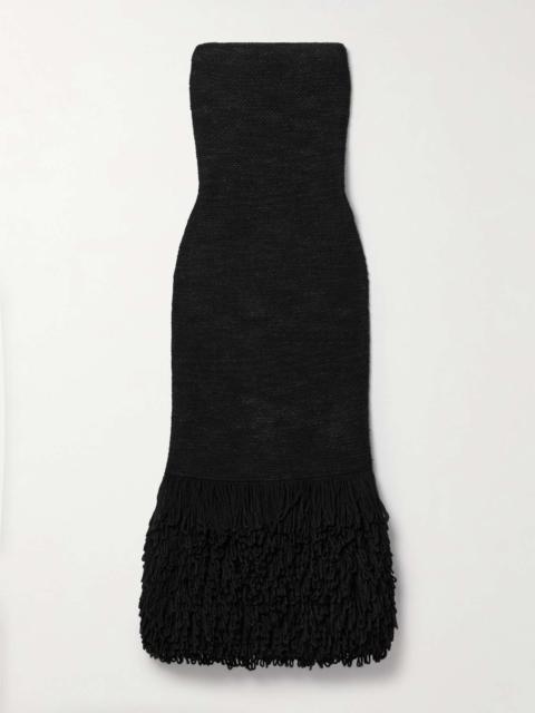 Corus strapless fringed cashmere and silk-blend midi dress Black