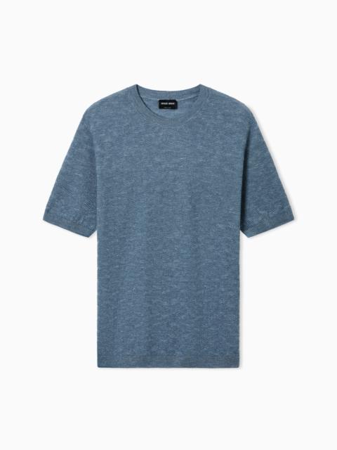 GIORGIO ARMANI LINKS-STITCH KNIT CREW-NECK JUMPER IN CASHMERE, SILK AND HEMP