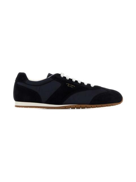 Prada Dark Blue Suede And Fabric Sneakers