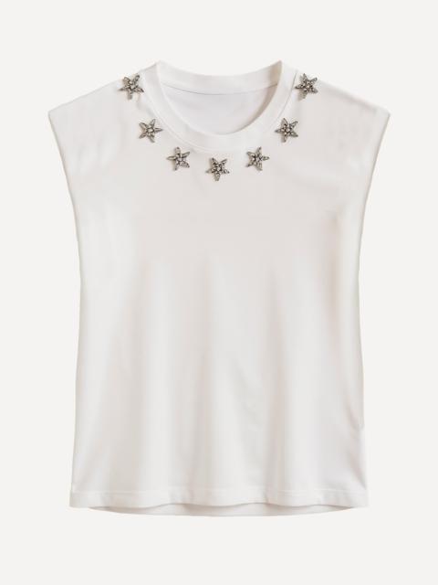 FARM RIO Off-White Sparkling Embroidered Padded Shoulder T-Shirt