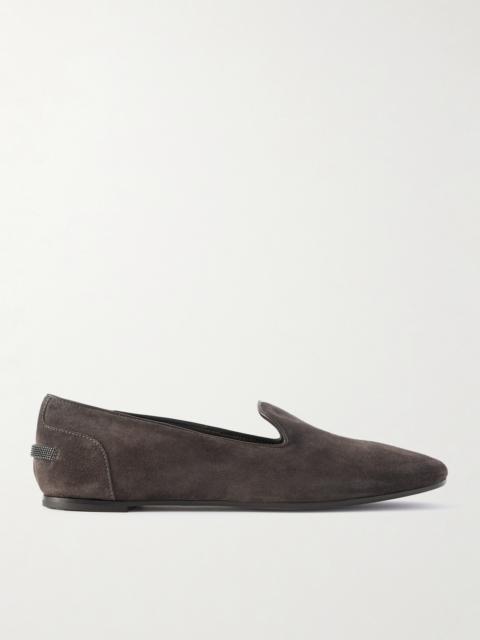 Brunello Cucinelli Bead-embellished Leather-trimmed Suede Ballet Flats