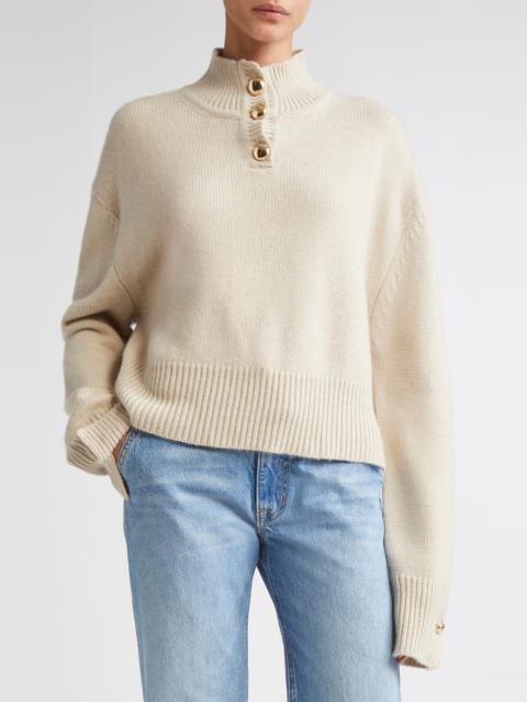 BRANDON MAXWELL Brandon Maxwell The Rowe Crop Cashmere Henley Sweater in Oatmeal at Nordstrom