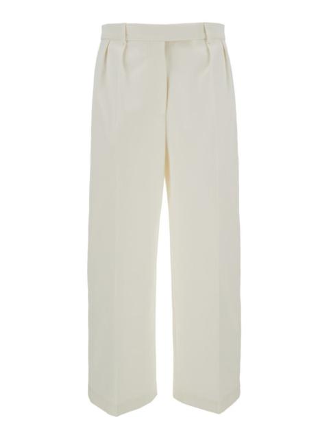 THOM BROWNE WHITE RELAXED PANTS WITH 4BAR RWB DETAIL IN COTTON WOMAN